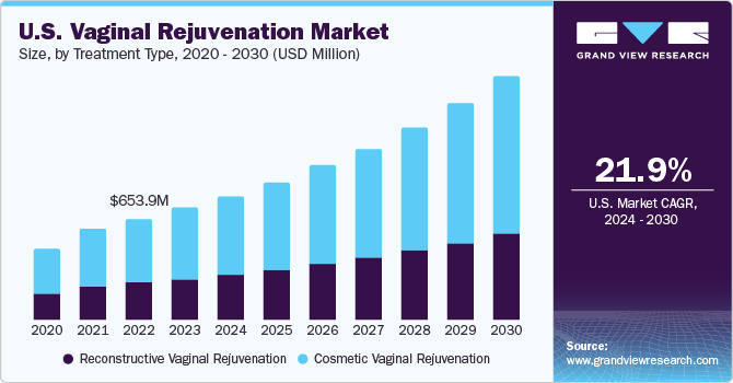 美国阴道修复手术市场规模,通过治疗类型,2020 - 2030(百万美元)